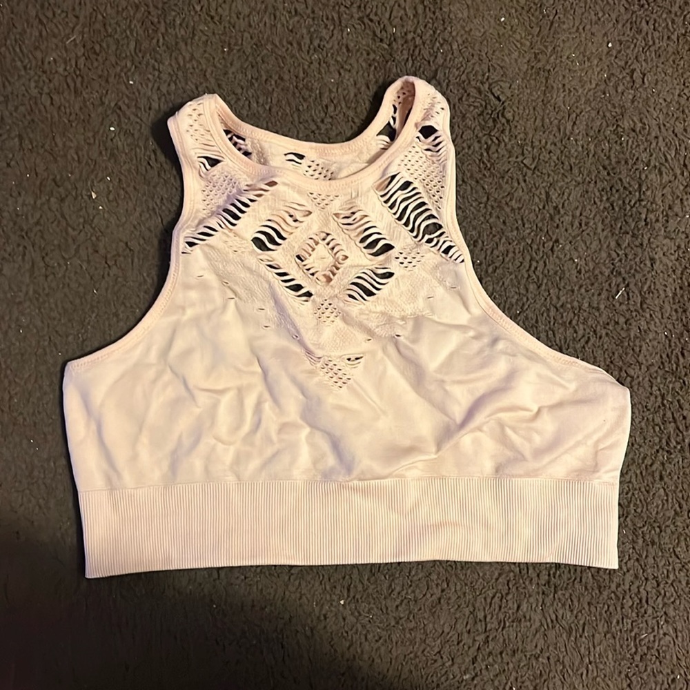 Aerie Sports Bra High Neck Active Yoga Size 1 Unworn Pink Coral Light Control